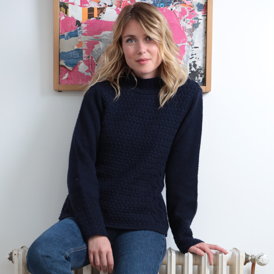 navy mock neck sweater