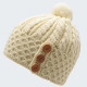 Aran Woolen Mills 3 Button Ecru Pompom Beanie