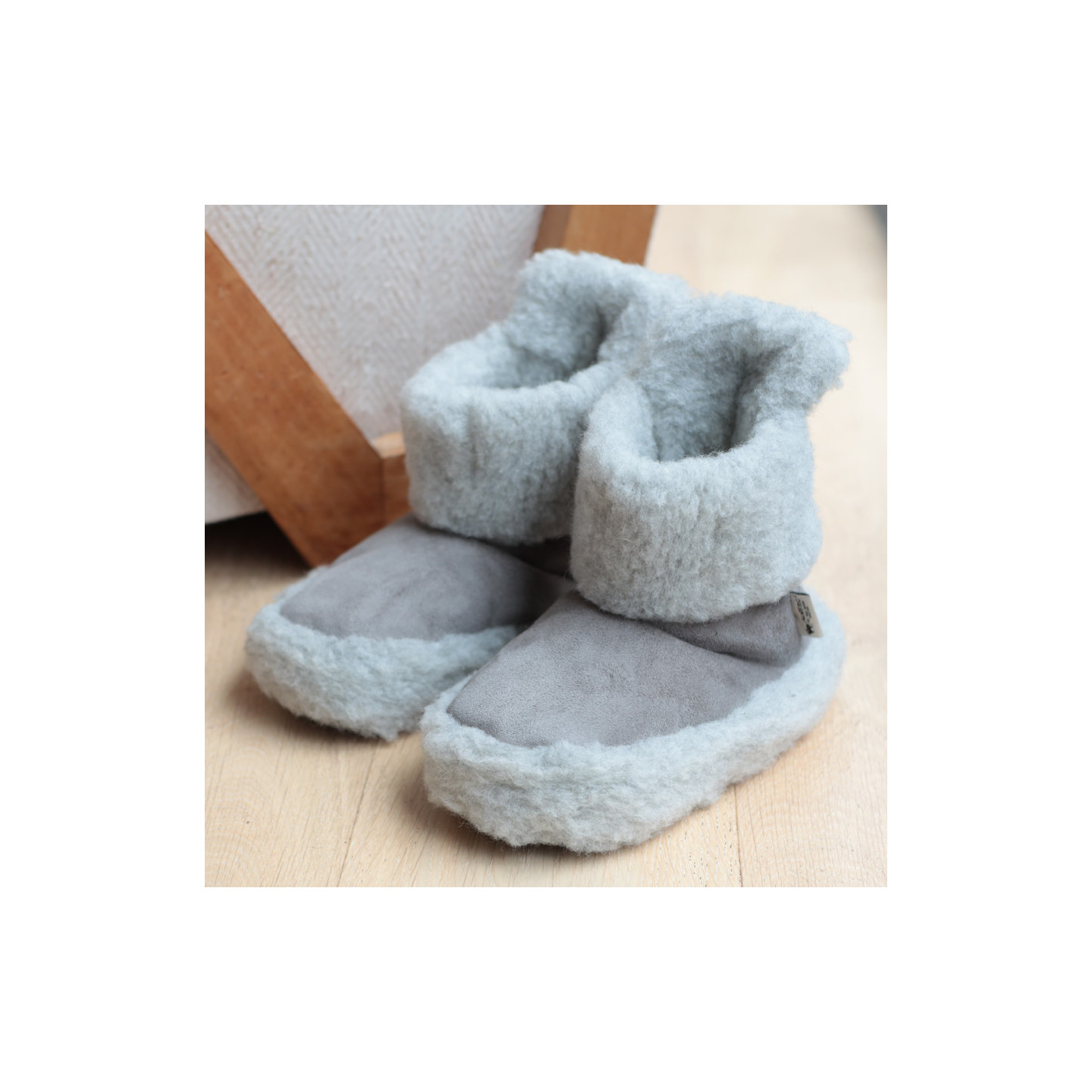Chaussons Boots Velours Gris Clair Alwero