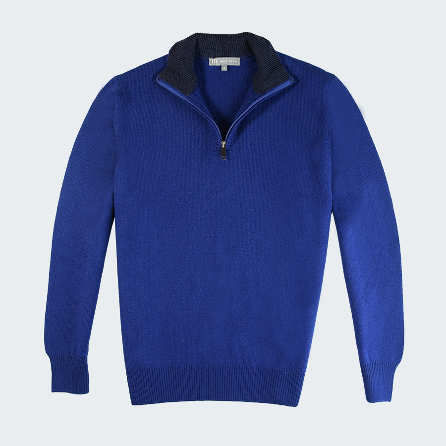 Best Yarn Blue 1/2 Zip Collar Sweater Woolen sweaters Le Comptoir Irlandais