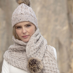 Inis Crafts Pompoms Heather Beige Scarf