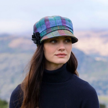 Casquette Irlandaise Tweed Violet & Vert Mucros Weavers