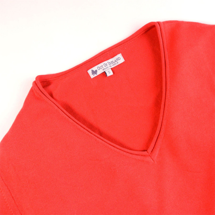 Pull Col V Coton Orange Sanguine Out Of Ireland