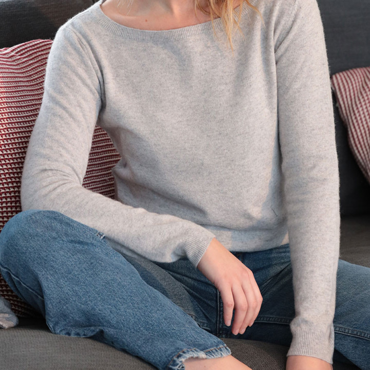 Best Yarn Collar Boat Long Sleeves Grey Sweater