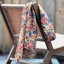 Out of Ireland Ecru Camel Coral Print Stole
