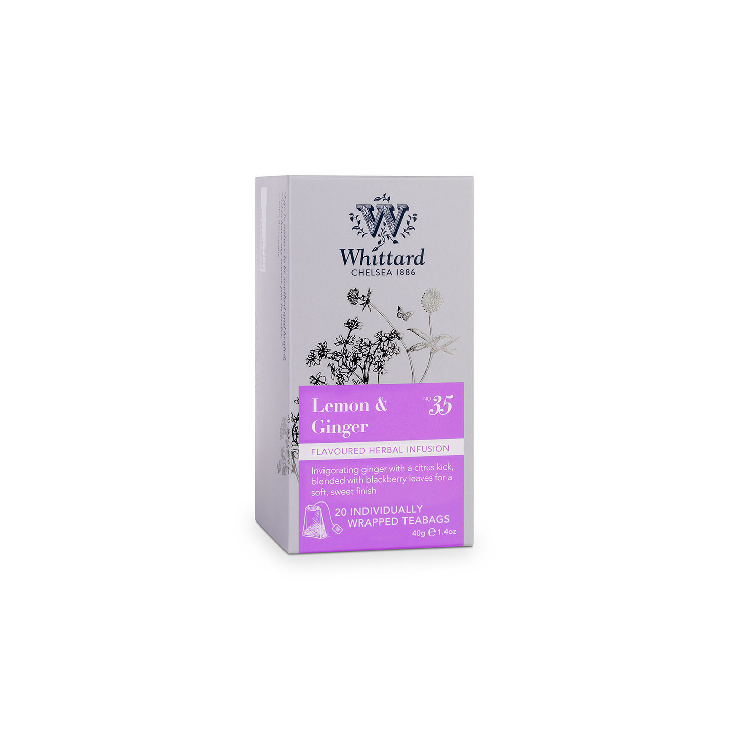 Whittard of Chelsea Lemon & Ginger Herbal Infusion 20 Tea Bags 40g