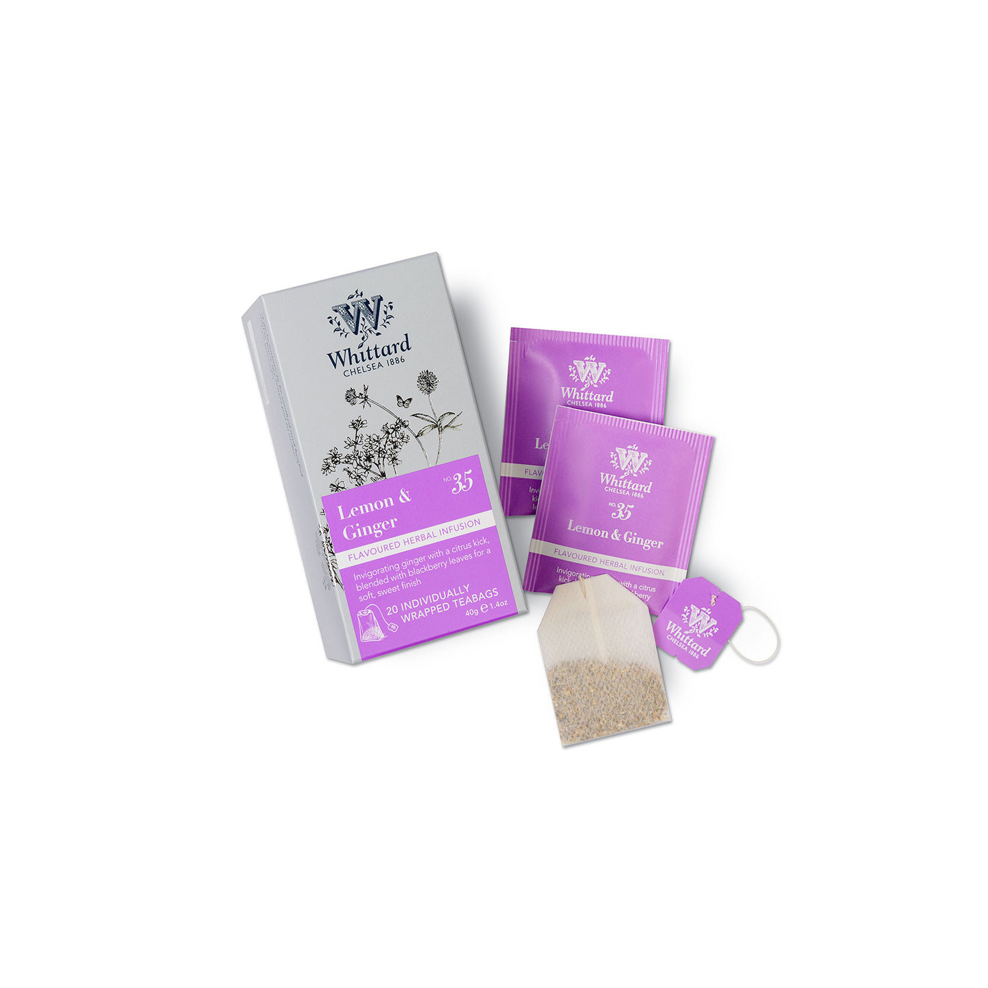 Whittard of Chelsea Lemon & Ginger Herbal Infusion 20 Tea Bags 40g