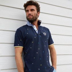 Black Wellis Navy Logos Short Sleeves Polo