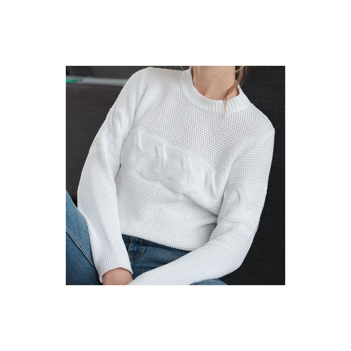 Out Of Ireland White Horizontal Twist Sweater