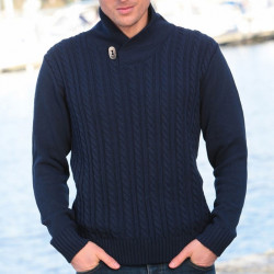 Pull Col Châle Bleu Foncé Out Of Ireland