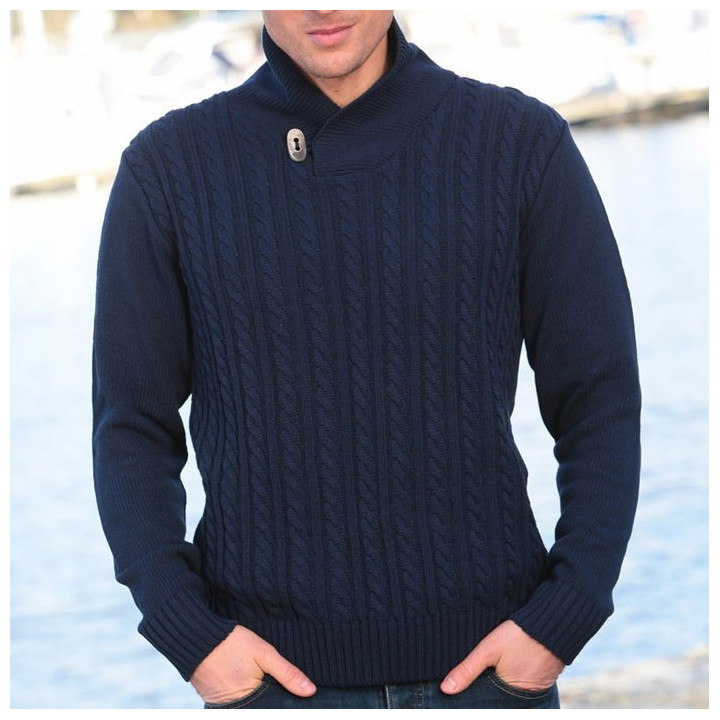 Pull Col Châle Bleu Foncé Out Of Ireland