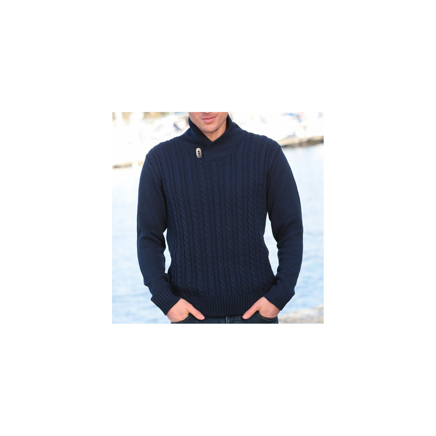 Pull Col Châle Bleu Foncé Out Of Ireland