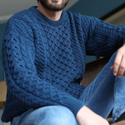 Aran Woolen Mills Petrol Blue Round Neck Aran Sweater