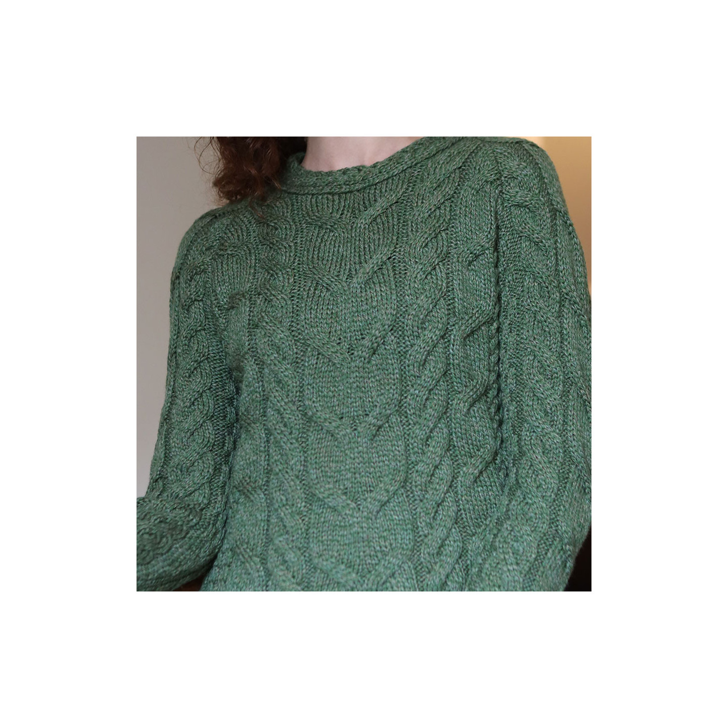 Pull Col Rond Torsadé Vert Aran Woollen Mills