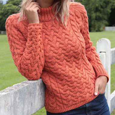 Aran Woollen Mills Orange High Neck Sweater Sweaters Le Comptoir Irlandais