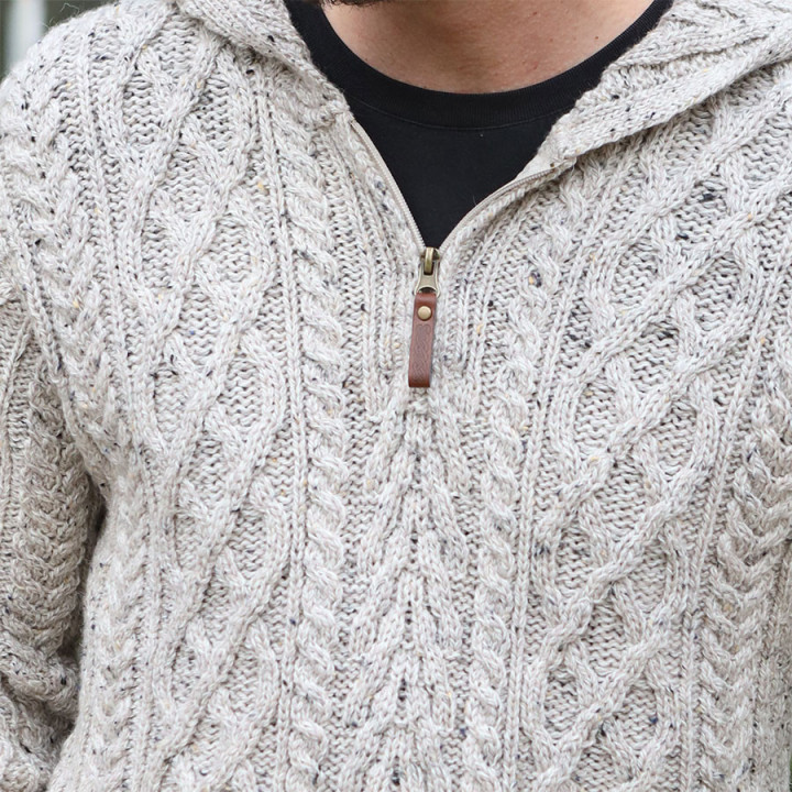 Pull à Capuche Beige Chiné Inis Crafts