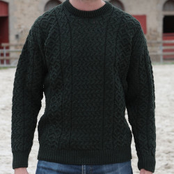 Aran Woollen Mills Dark Green Round Collar Sweater