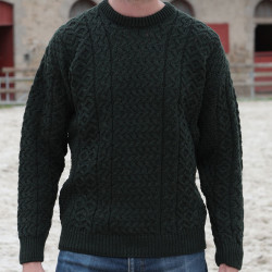 Pull Aran Col Rond Vert Foncé Aran Woollen Mills