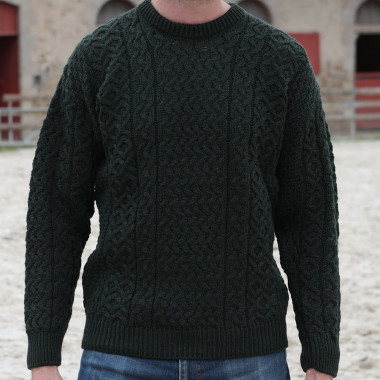 Aran Woollen Mills Dark Green Round Collar Sweater