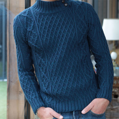 Pull Col Montant Boutonné Pétrole Aran Woollen Mills