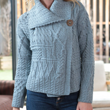 Aran Woollen Mills One Button Ice Blue Cardigan