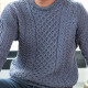 Aran Woollen Mills Denim Blue Round Neck Aran Sweater