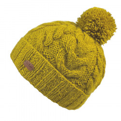 bonnet jaune tricoté en laine avec pompom