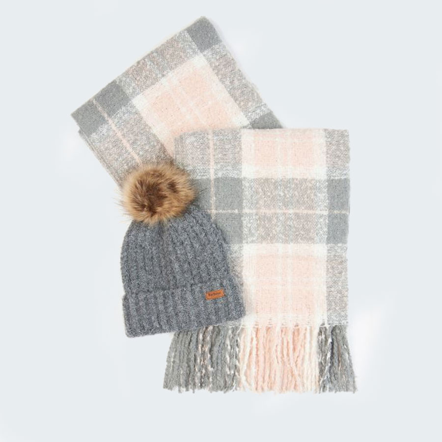Barbour Grey Saltburn Beanie and Scarf Set Accessories Le Comptoir Irlandais