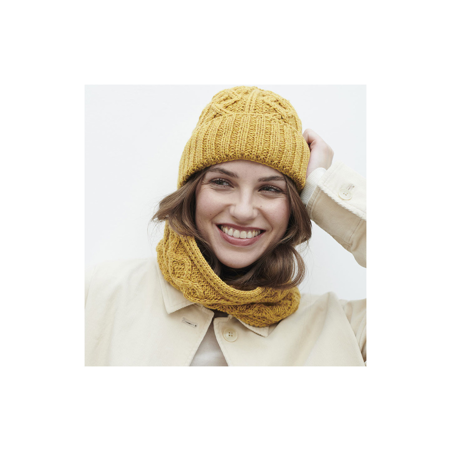 Aran Woollen Mills Mustard Diamond Snood