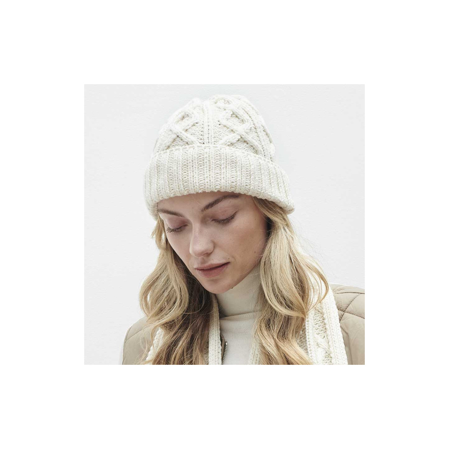 Aran Woollen Mills Ecru Diamond Beanie
