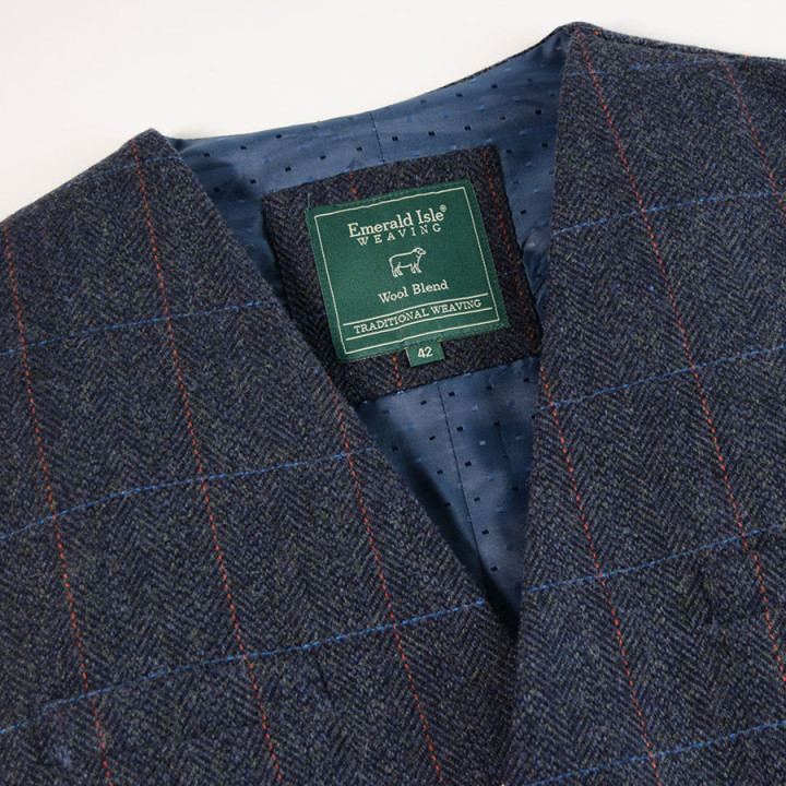 Gilet Laine Mélangée Carreaux Marine Emerald Isle Weaving