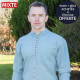 Chemise Bleu Gris Coton Irlandais Col Officier Emerald Isle Weaving