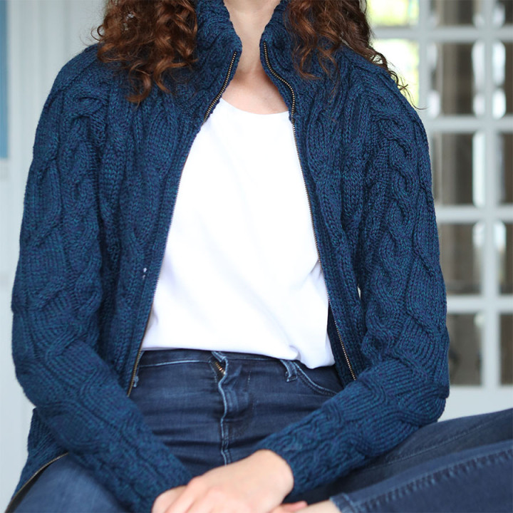 Cardigan Zippé Bleu Nuit Aran Woollen Mills
