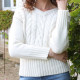 Out of Ireland Ecru V-neck Cable-knit Sweater