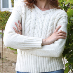 Out Of Ireland Ecru V-neck Cable-knit Sweater