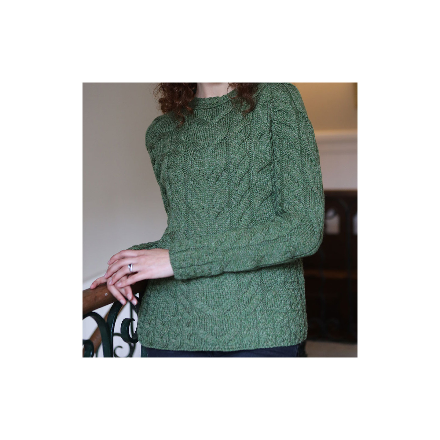 Pull Col Rond Torsadé Vert Aran Woollen Mills