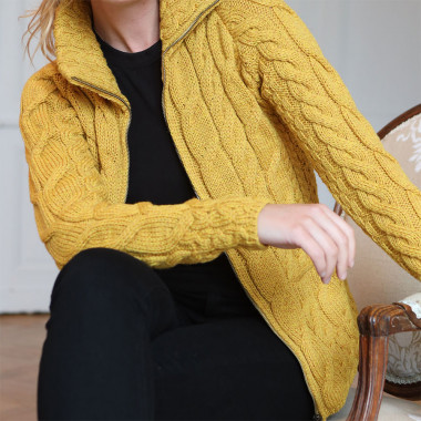 Cardigan Zippé Jaune Or Aran Woollen Mills