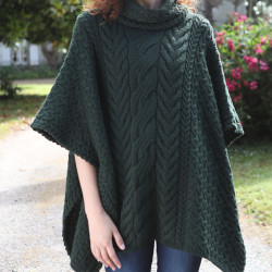Aran Woollen Mills Dark Green Roll Neck Supersoft Poncho