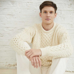 Aran Woollen Mills Ecru Round Collar Aran Sweater