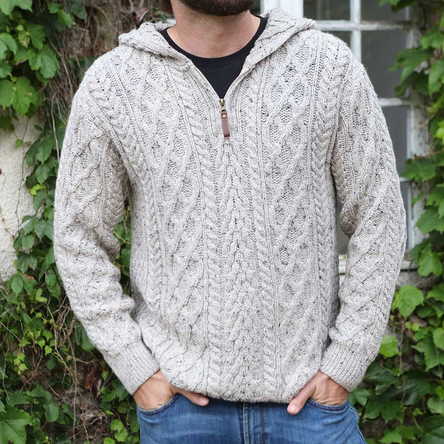Inis Crafts Heather Beige Hooded Sweater - Merino sweaters - Le ...