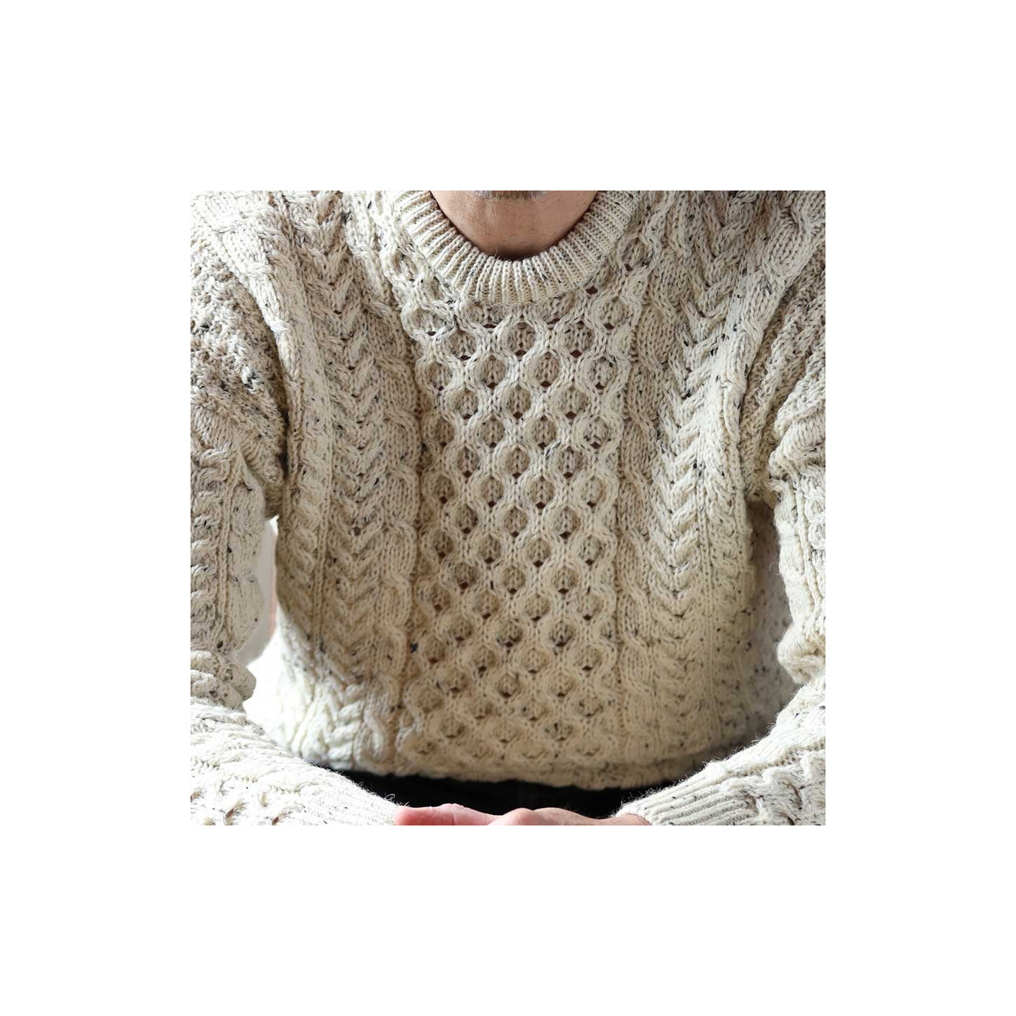 Aran Woollen Mills Natural Round Collar Aran Sweater