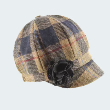 Casquette Irlandaise Tweed Marine et Camel Mucros Weavers