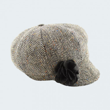 Casquette Irlandaise Tweed Noire et Écrue Mucros Weavers