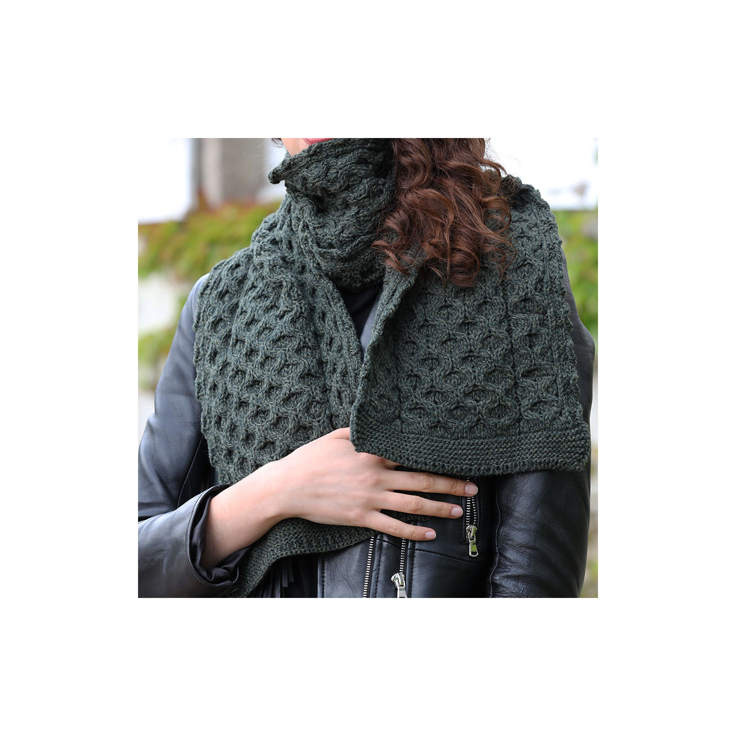 Inis Crafts Honeycomb Green Scarf