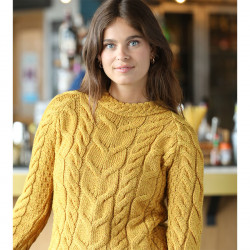 Aran Woollen Mills Mustard Cable-knit Crew Neck Supersoft Sweater