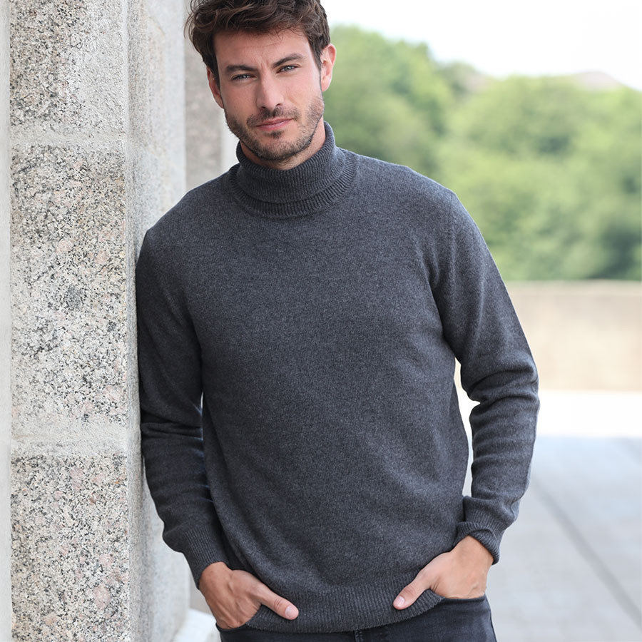 Best Yarn Dark Grey Extra-fine Wool Turtleneck Sweater - Fine wool sweaters  - Le Comptoir Irlandais
