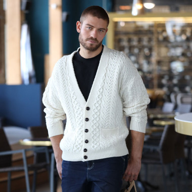 Gilet Bouton Ecru Aran Woolen Mills