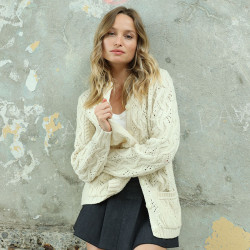 Cardigan 3 buttons Merino Ecru Inis Crafts