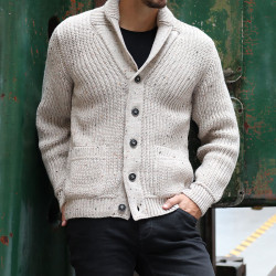 Inis Crafts Heather Beige Shawl Collar Cardigan