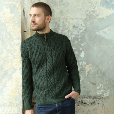 Inis Crafts Half-Zipped Green Sweater
